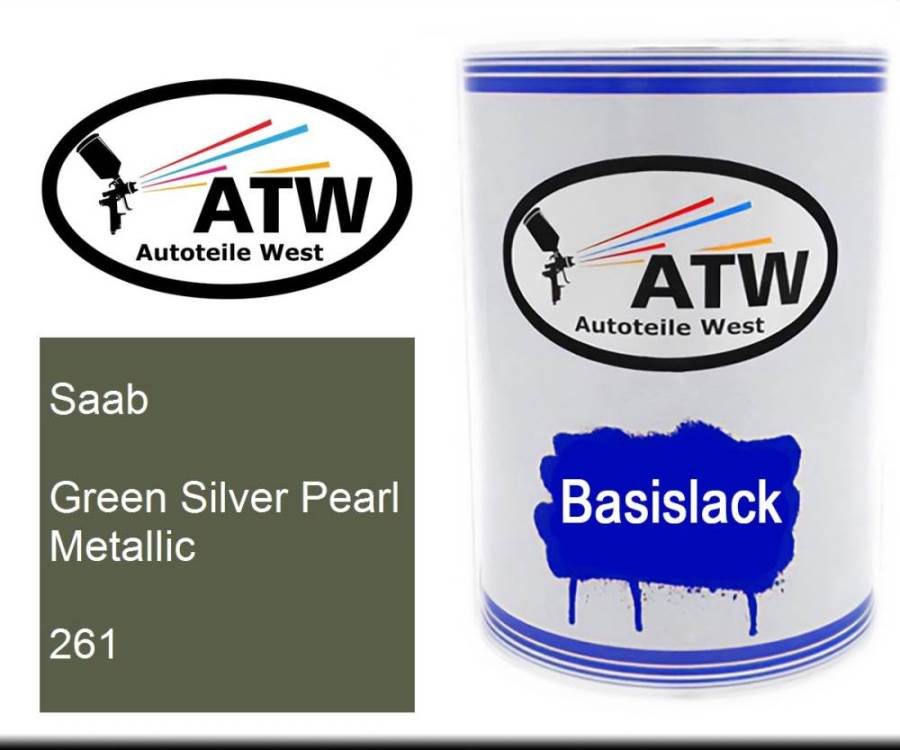 Saab, Green Silver Pearl Metallic, 261: 500ml Lackdose, von ATW Autoteile West.